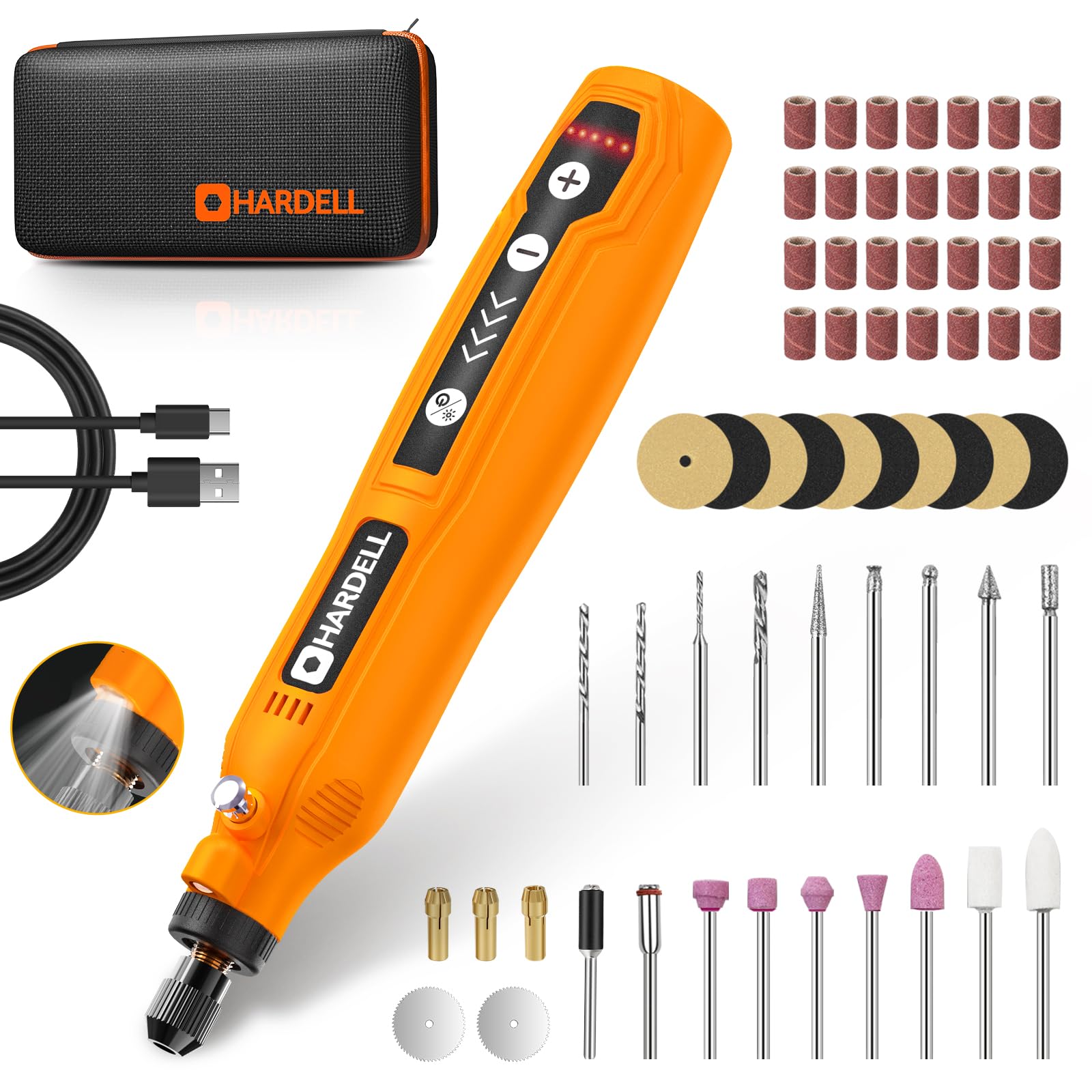HARDELL Mini Cordless Rotary Tool, USB Charging, 5-Speed Rotary Tool Kit with 61 Accessories, Multi-Purpose 3.7V Power Multi Tool for Sanding, Polishing, Drilling, Etching, Engraving, Cutting, DIY